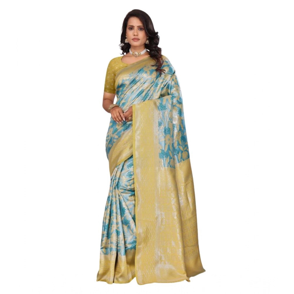 Women's Banarasi Silk Jaquard Woven Saree With Unstitched Blouse 5.5 Mtr (Yellow)