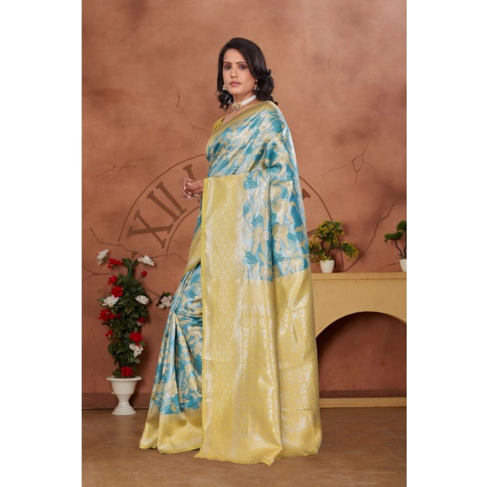 Women's Banarasi Silk Jaquard Woven Saree With Unstitched Blouse 5.5 Mtr (Yellow)