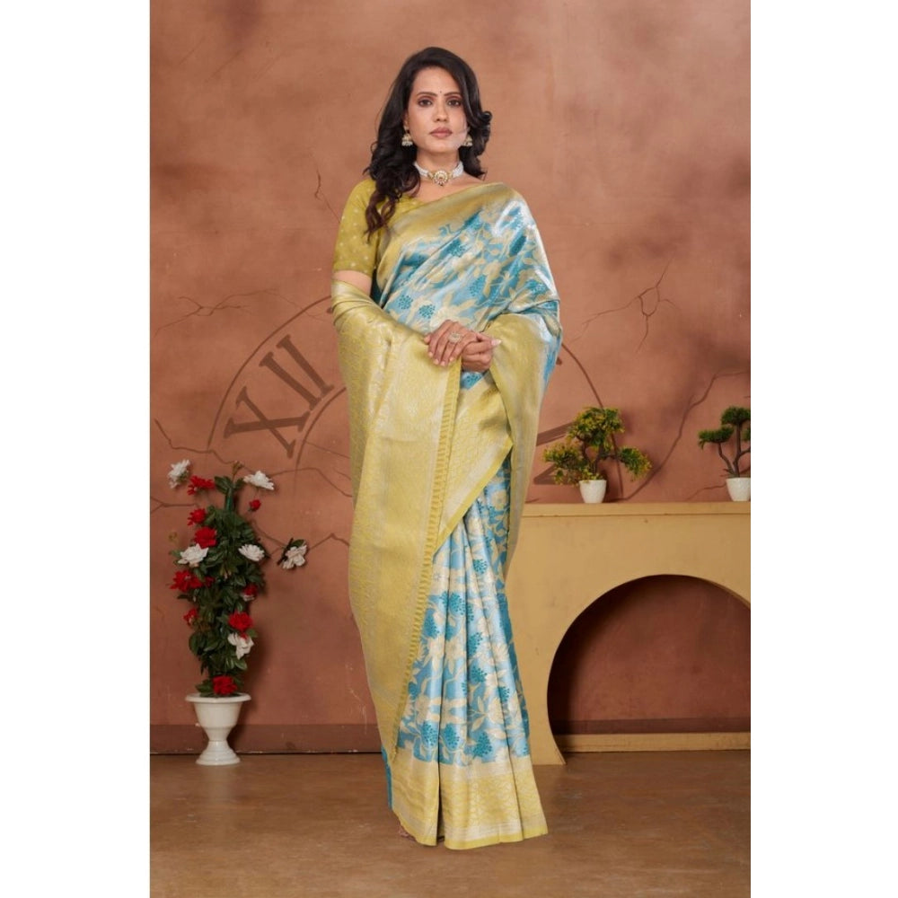 Women's Banarasi Silk Jaquard Woven Saree With Unstitched Blouse 5.5 Mtr (Yellow)