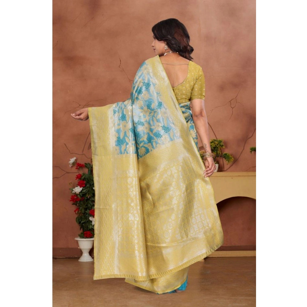 Women's Banarasi Silk Jaquard Woven Saree With Unstitched Blouse 5.5 Mtr (Yellow)