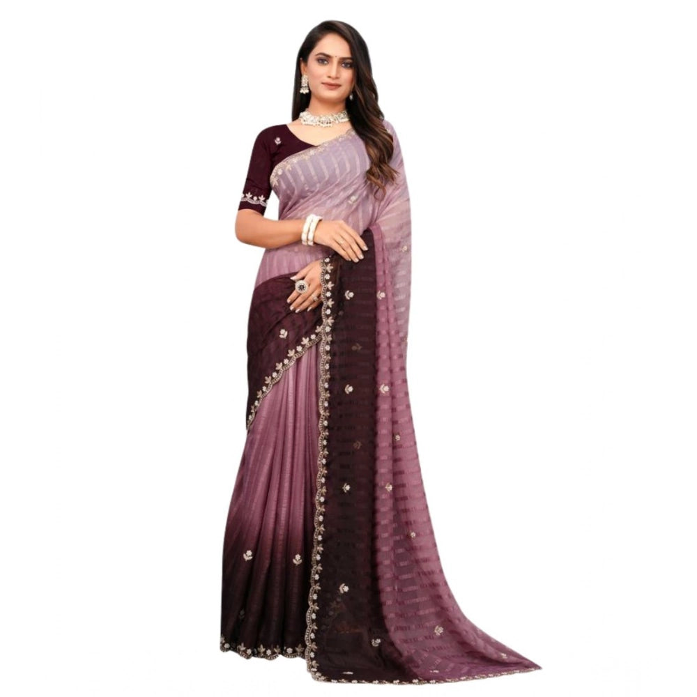 Women's Chiffon Embroidred Saree With Unstitched Blouse 5.5 Mtr (Beige)