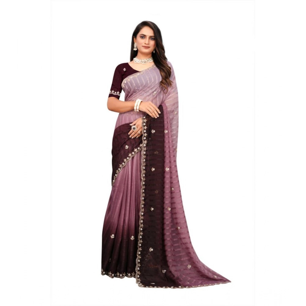Women's Chiffon Embroidred Saree With Unstitched Blouse 5.5 Mtr (Beige)