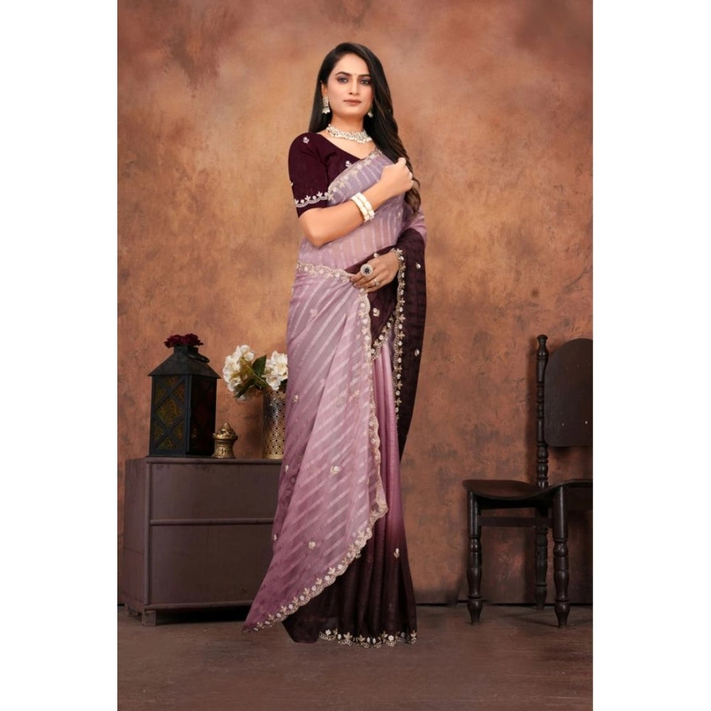 Women's Chiffon Embroidred Saree With Unstitched Blouse 5.5 Mtr (Beige)
