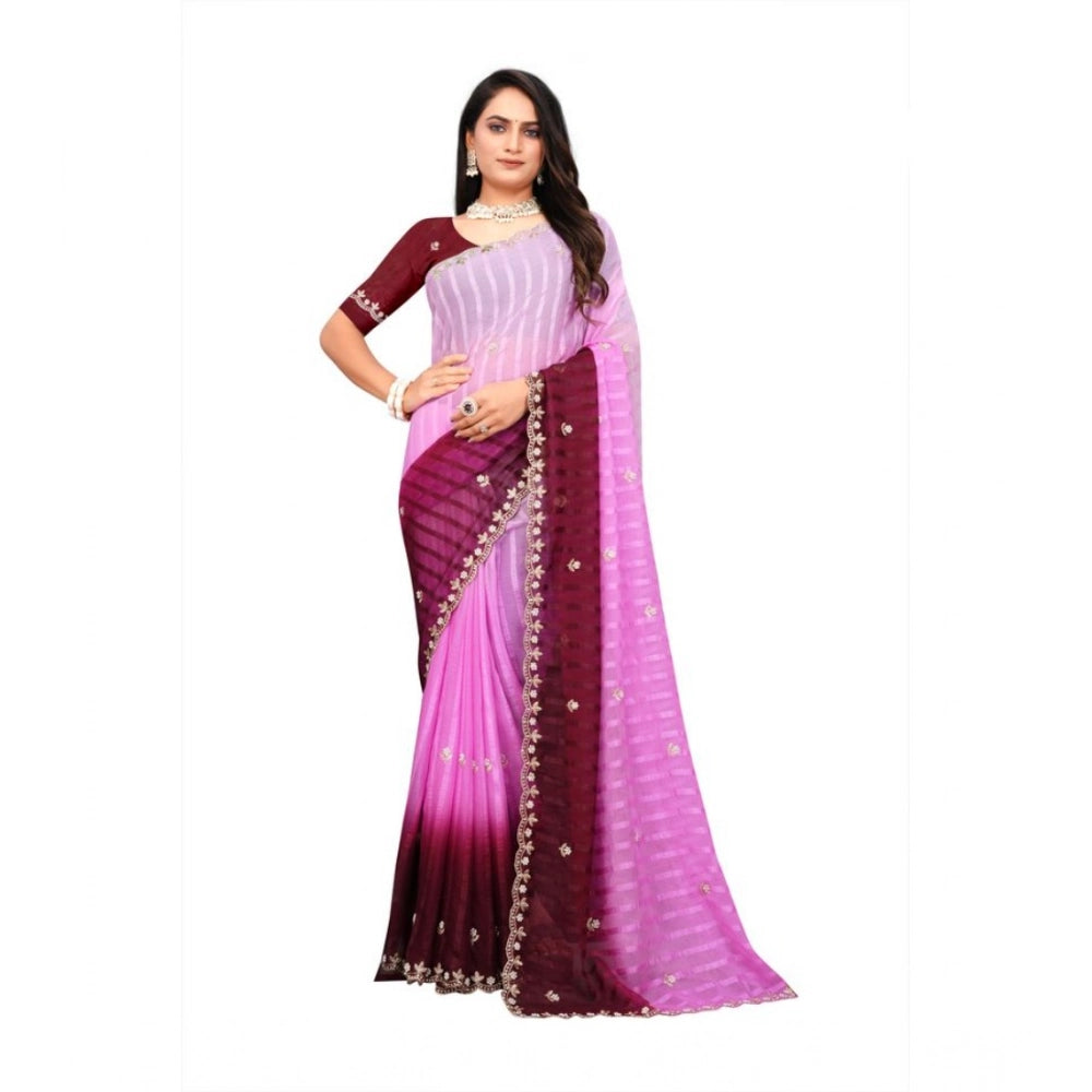 Women's Chiffon Embroidred Saree With Unstitched Blouse 5.5 Mtr (Pink)