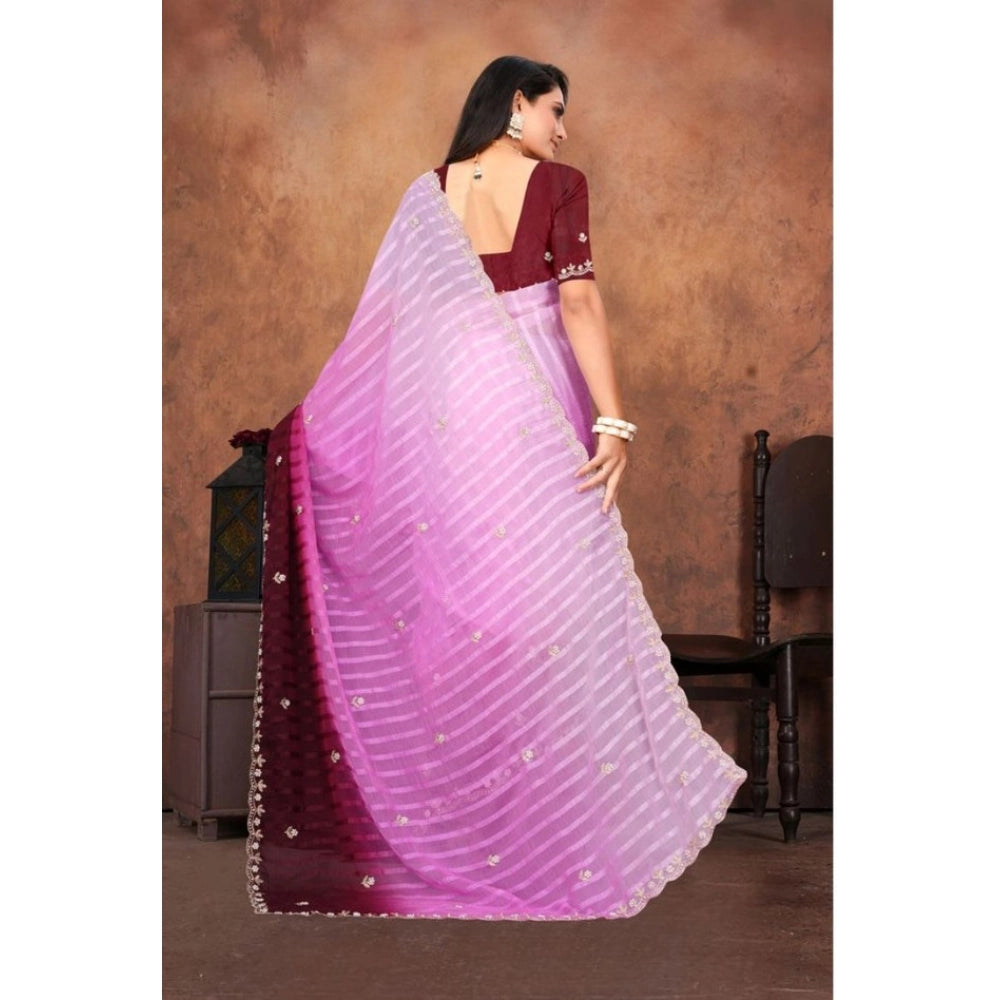 Women's Chiffon Embroidred Saree With Unstitched Blouse 5.5 Mtr (Pink)