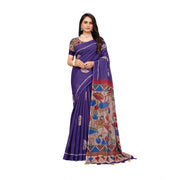 Women's Linen Printed Saree With Unstitched Blouse 5.5 Mtr (Purple)