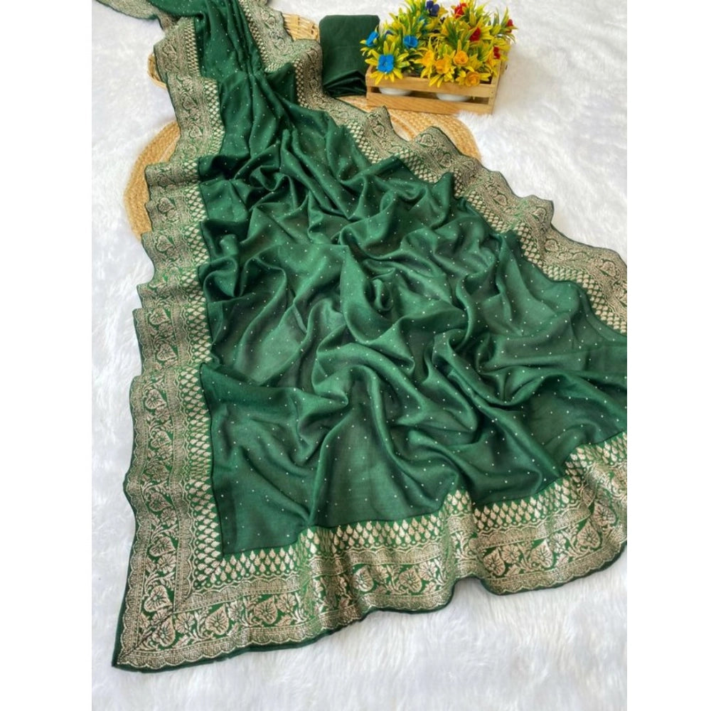 Women's Silk Embroidred Saree With Unstitched Blouse 5.5 Mtr (Dark Green)