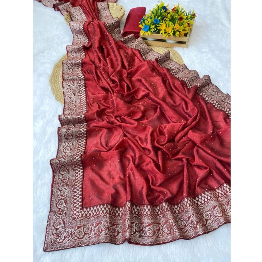 Women's Silk Embroidred Saree With Unstitched Blouse 5.5 Mtr (Red)