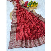 Women's Silk Embroidred Saree With Unstitched Blouse 5.5 Mtr (Red)