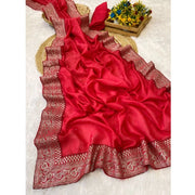 Women's Silk Embroidred Saree With Unstitched Blouse 5.5 Mtr (Pink)