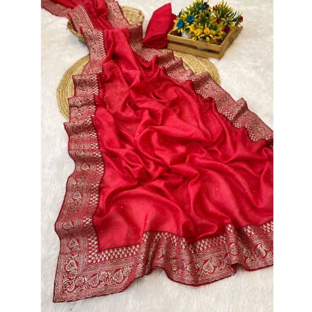 Women's Silk Embroidred Saree With Unstitched Blouse 5.5 Mtr (Pink)