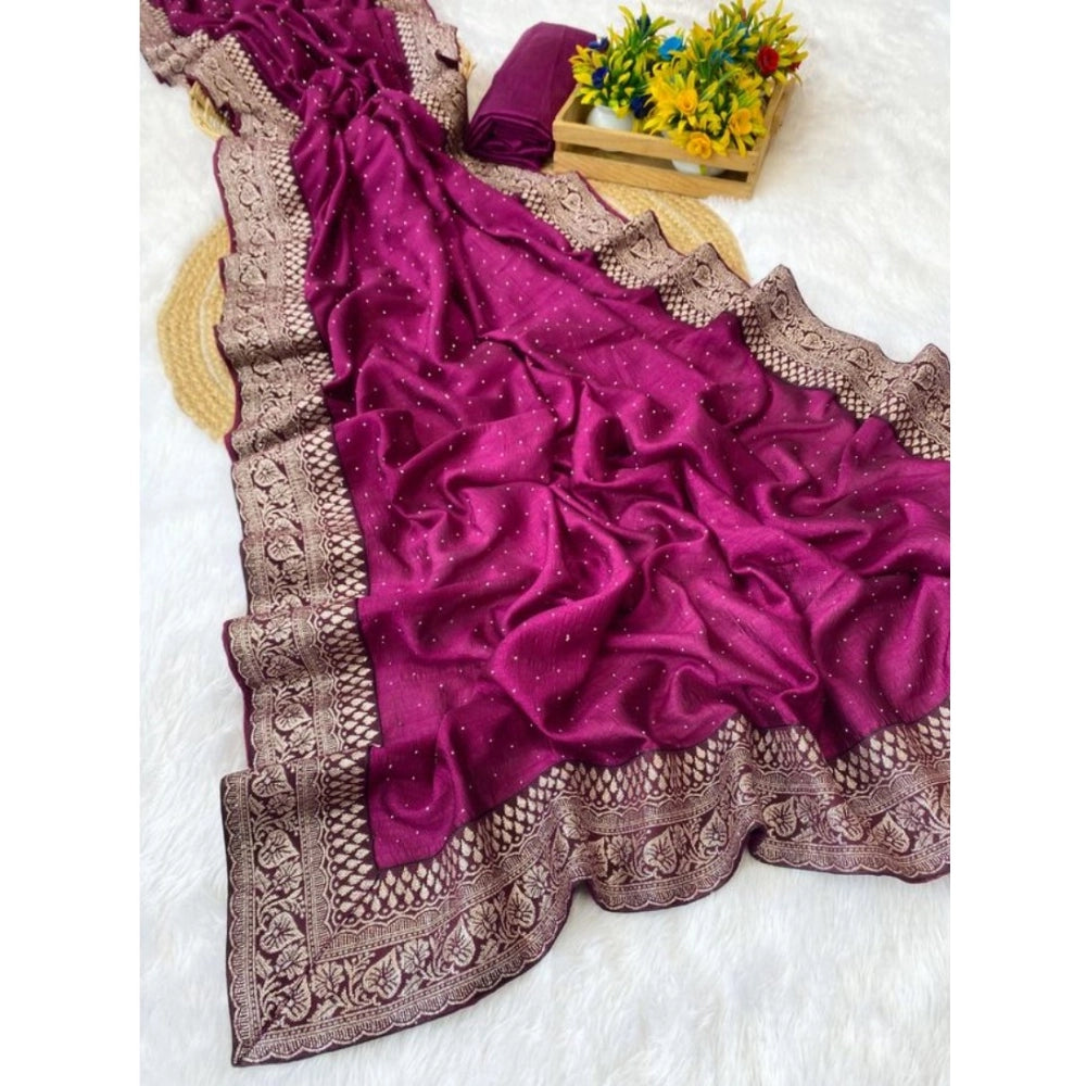 Women's Silk Embroidred Saree With Unstitched Blouse 5.5 Mtr (Purple)