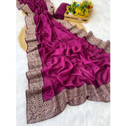 Women's Silk Embroidred Saree With Unstitched Blouse 5.5 Mtr (Purple)