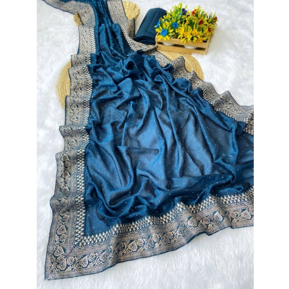 Women's Silk Embroidred Saree With Unstitched Blouse 5.5 Mtr (Light Green)