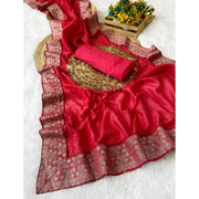 Women's Silk Embroidred Saree With Unstitched Blouse 5.5 Mtr (Pink)