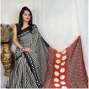 Women's Satin Printed Saree With Unstitched Blouse 5.5 Mtr (Black)