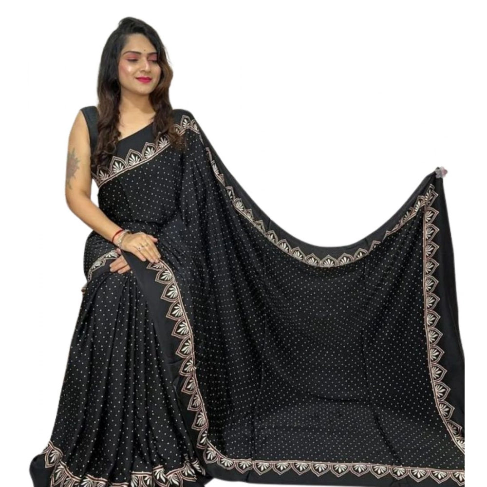 Women's Satin Printed Saree With Unstitched Blouse 5.5 Mtr (Black)