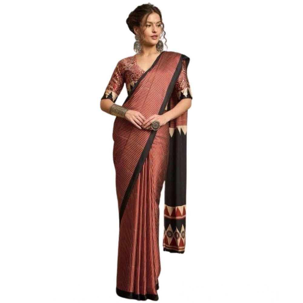 Women's Satin Printed Saree With Unstitched Blouse 5.5 Mtr (Black)