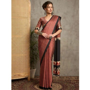 Women's Satin Printed Saree With Unstitched Blouse 5.5 Mtr (Black)