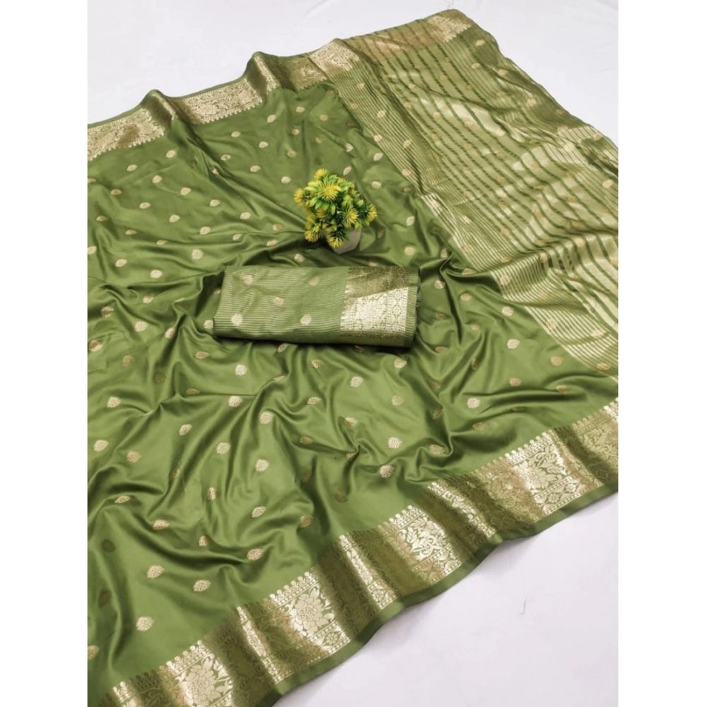 Women's Jacquard Silk Jaquard Woven Saree With Unstitched Blouse 5.5 Mtr (Green)