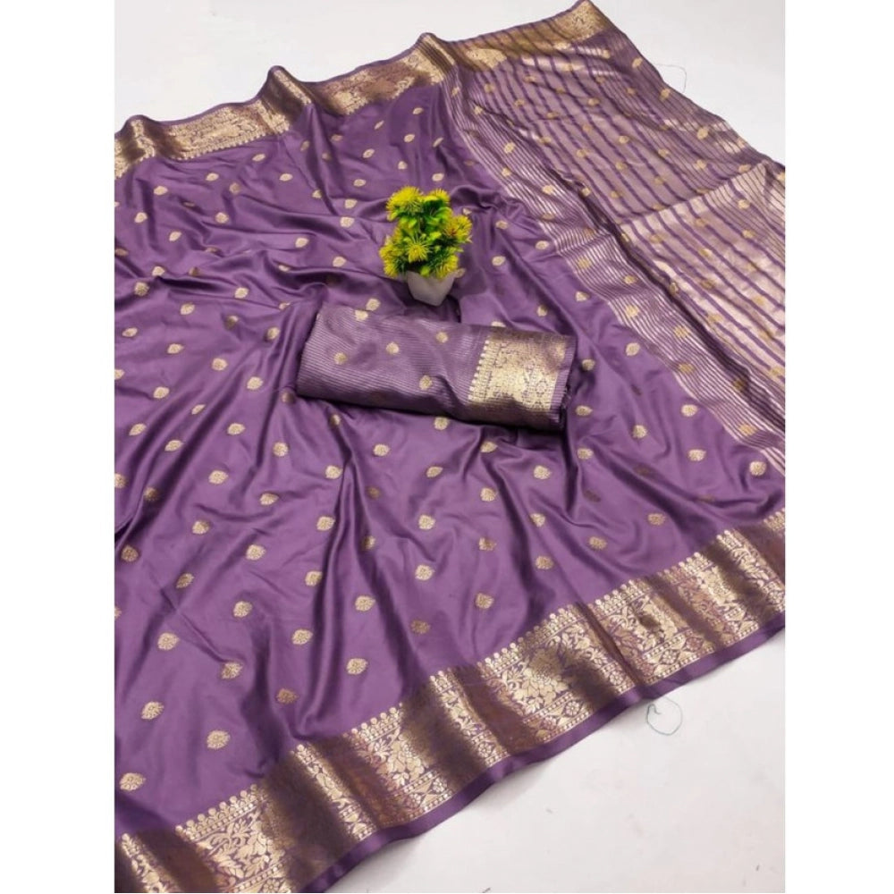 Women's Jacquard Silk Jaquard Woven Saree With Unstitched Blouse 5.5 Mtr (Purple)