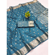 Women's Jacquard Silk Jaquard Woven Saree With Unstitched Blouse 5.5 Mtr (Light Blue)
