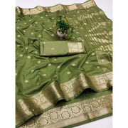 Women's Jacquard Silk Jaquard Woven Saree With Unstitched Blouse 5.5 Mtr (Green)