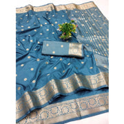 Women's Jacquard Silk Jaquard Woven Saree With Unstitched Blouse 5.5 Mtr (Light Blue)