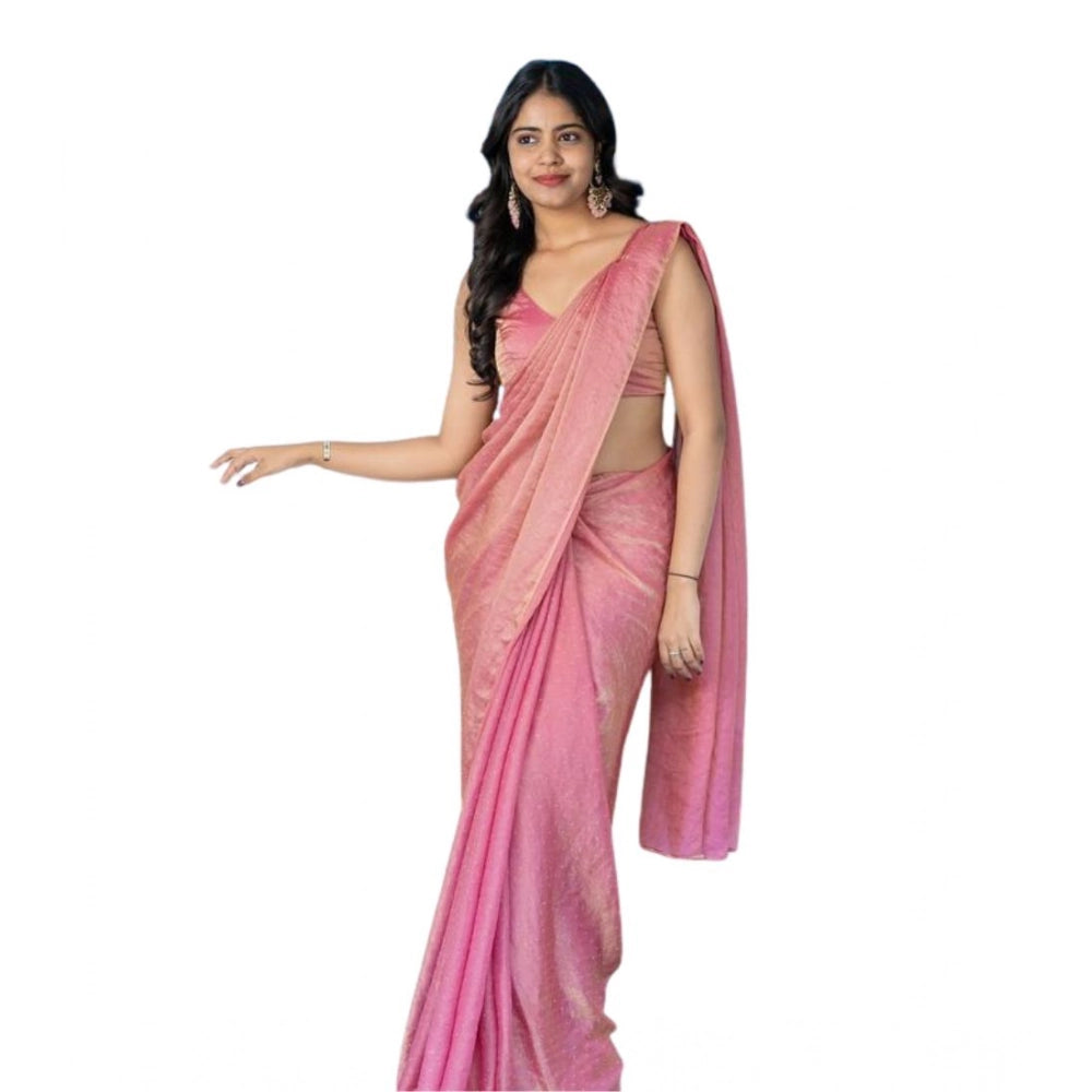 Women's Silk Embroidred Saree With Unstitched Blouse 5.5 Mtr (Pink)