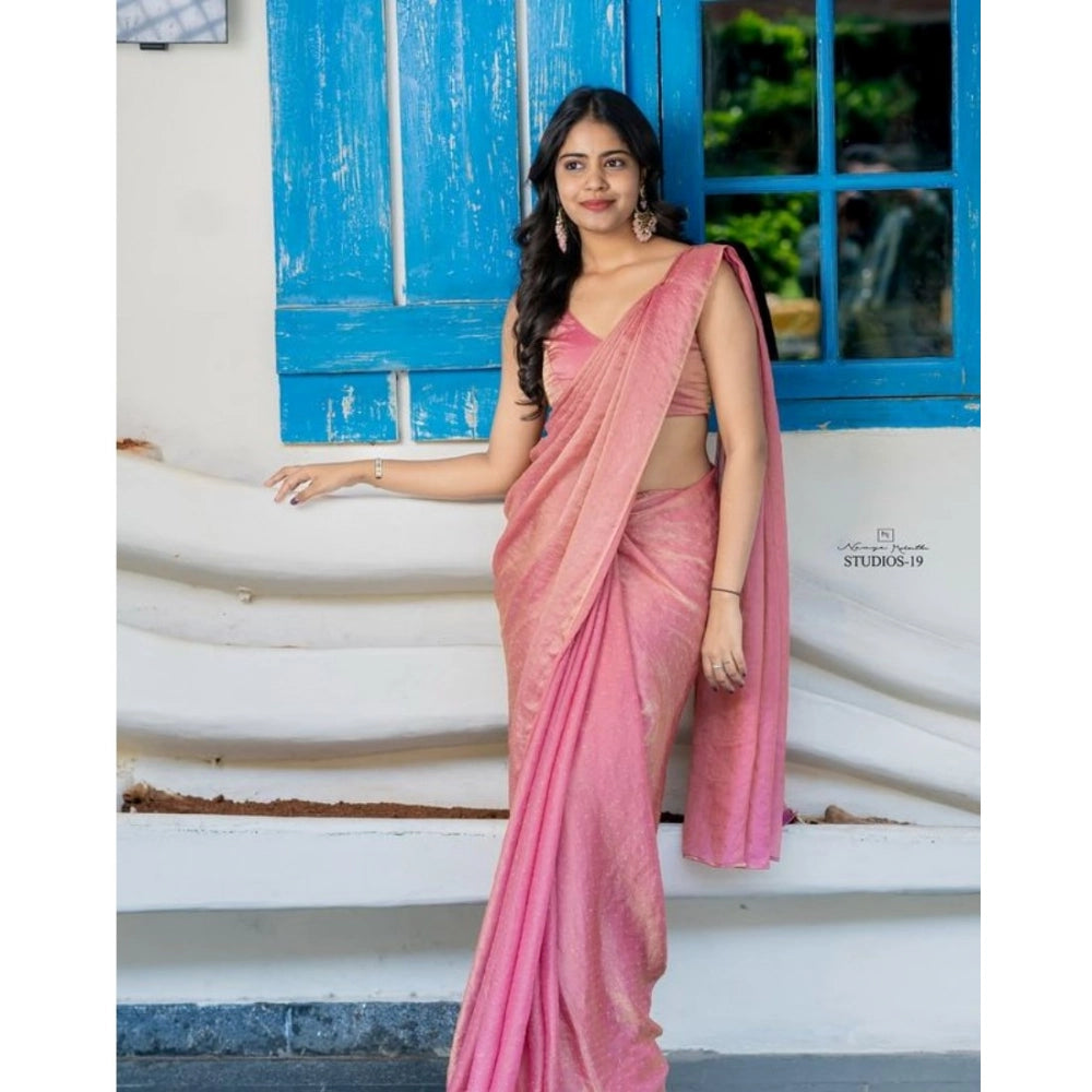 Women's Silk Embroidred Saree With Unstitched Blouse 5.5 Mtr (Pink)