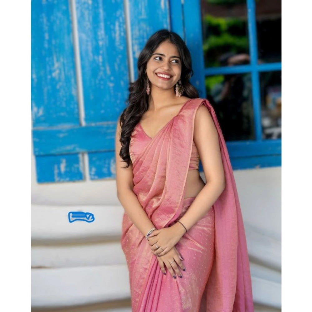 Women's Silk Embroidred Saree With Unstitched Blouse 5.5 Mtr (Pink)