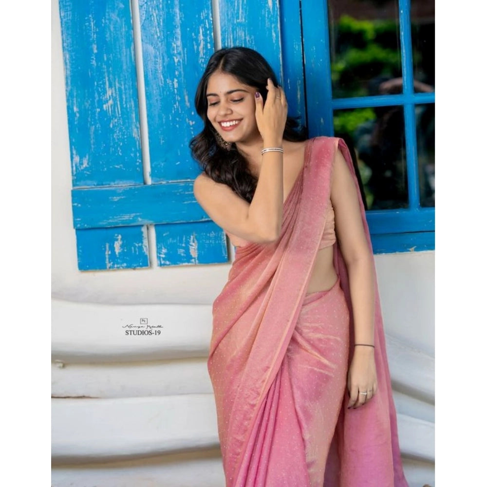 Women's Silk Embroidred Saree With Unstitched Blouse 5.5 Mtr (Pink)