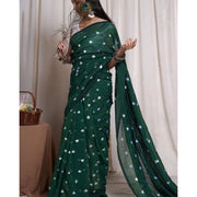Women's Linen Printed Saree With Unstitched Blouse 5.5 Mtr (Green)