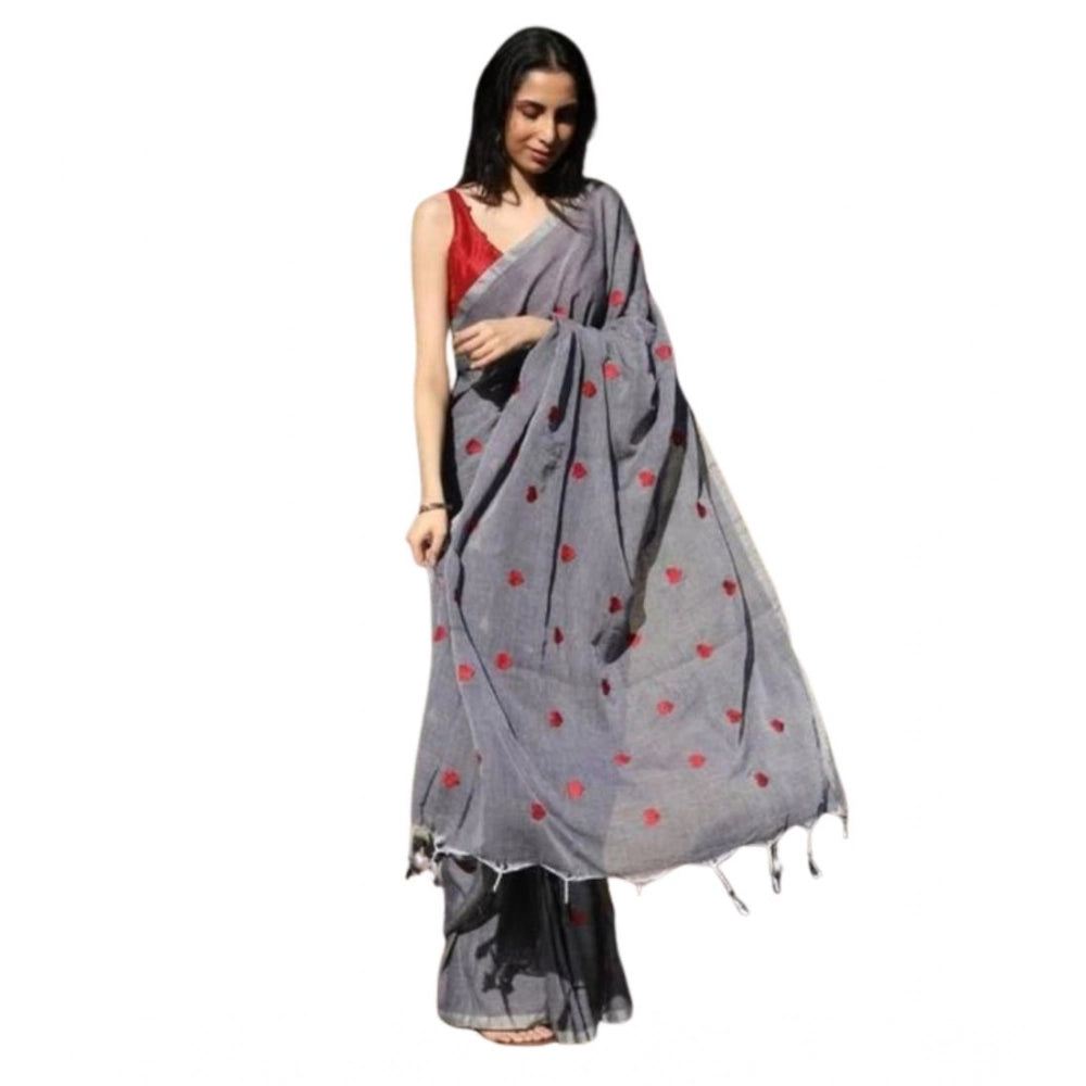 Women's Linen Printed Saree With Unstitched Blouse 5.5 Mtr (Grey)