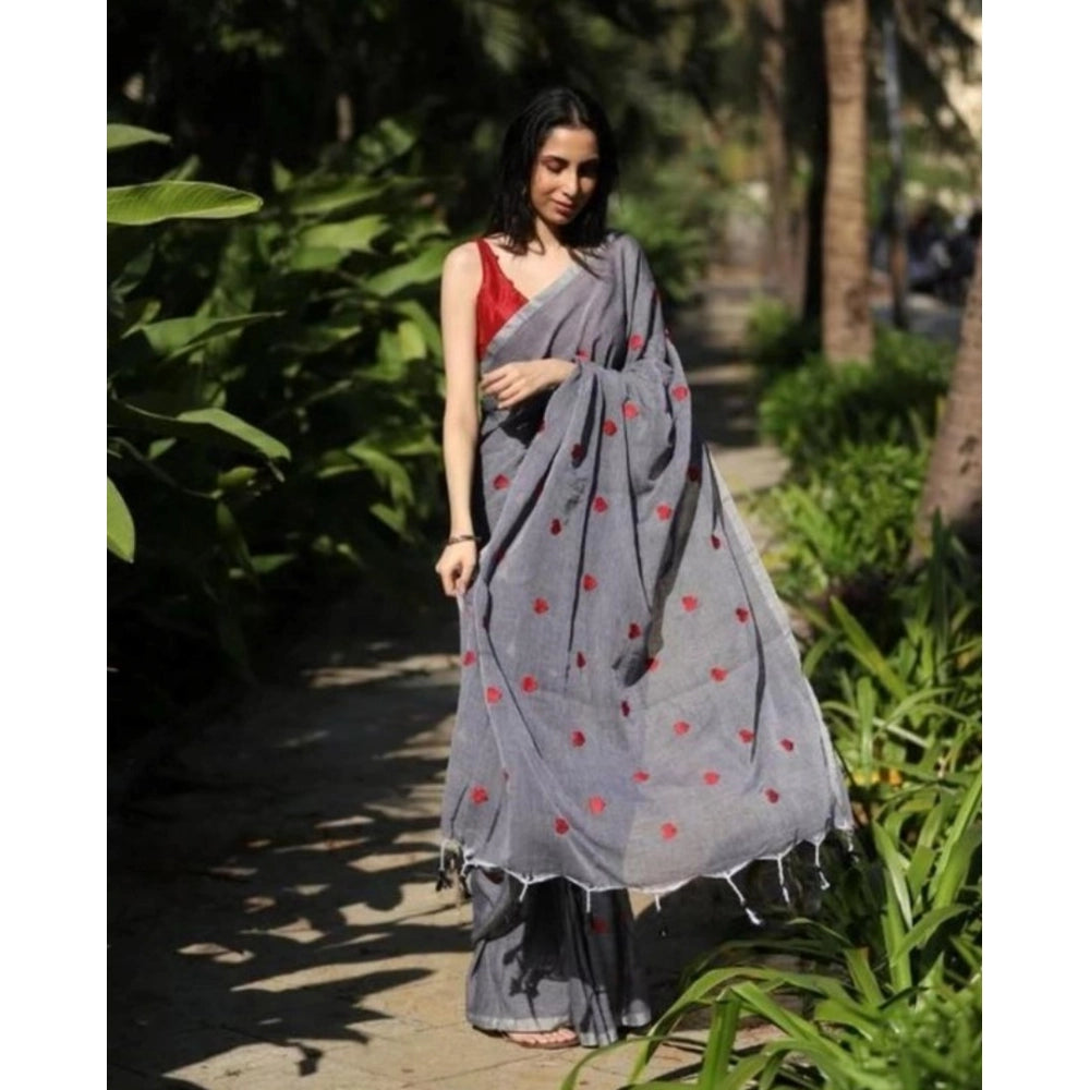 Women's Linen Printed Saree With Unstitched Blouse 5.5 Mtr (Grey)