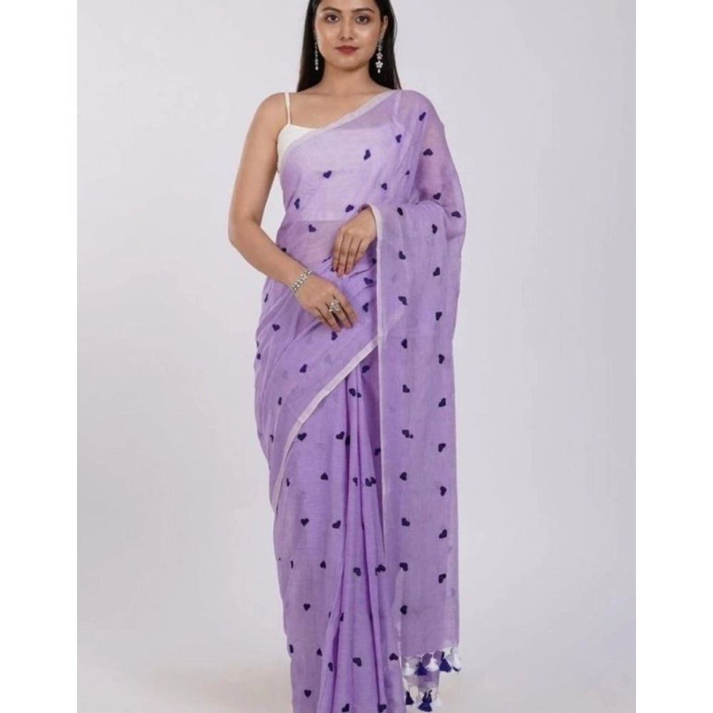 Women's Linen Printed Saree With Unstitched Blouse 5.5 Mtr (Purple)
