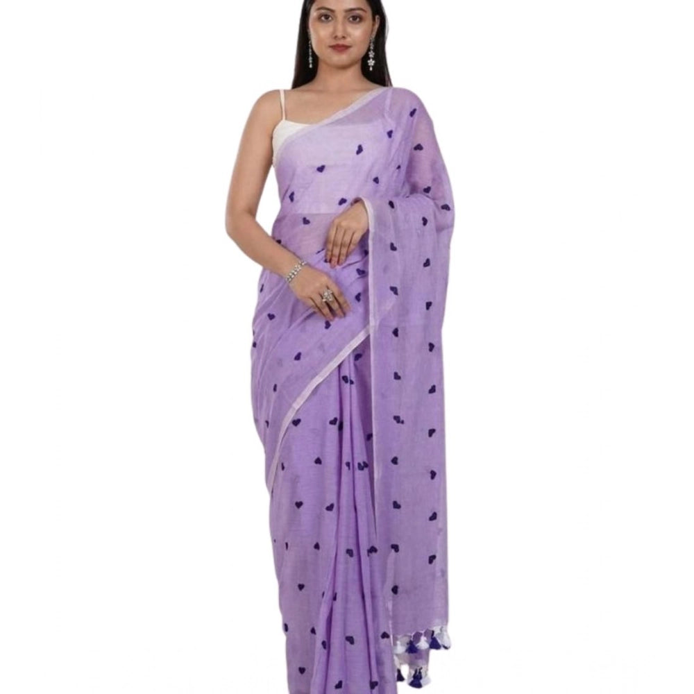 Women's Linen Printed Saree With Unstitched Blouse 5.5 Mtr (Purple)