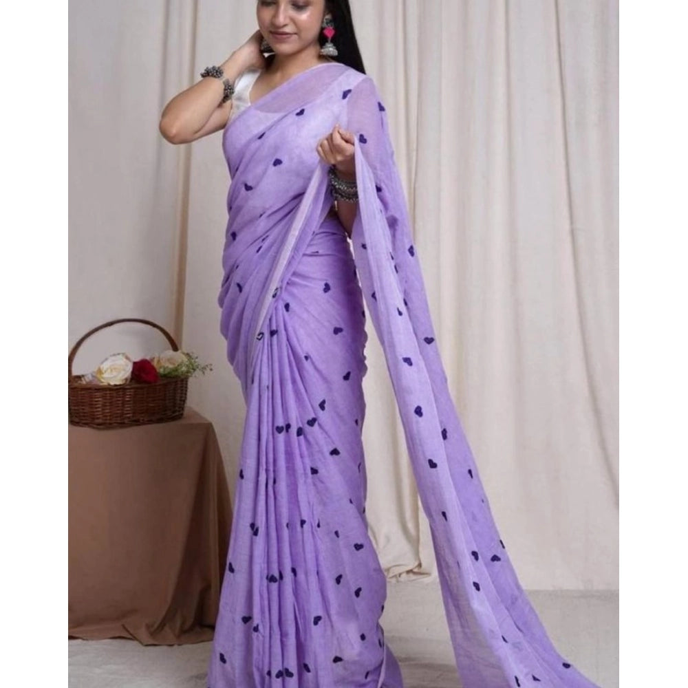 Women's Linen Printed Saree With Unstitched Blouse 5.5 Mtr (Purple)