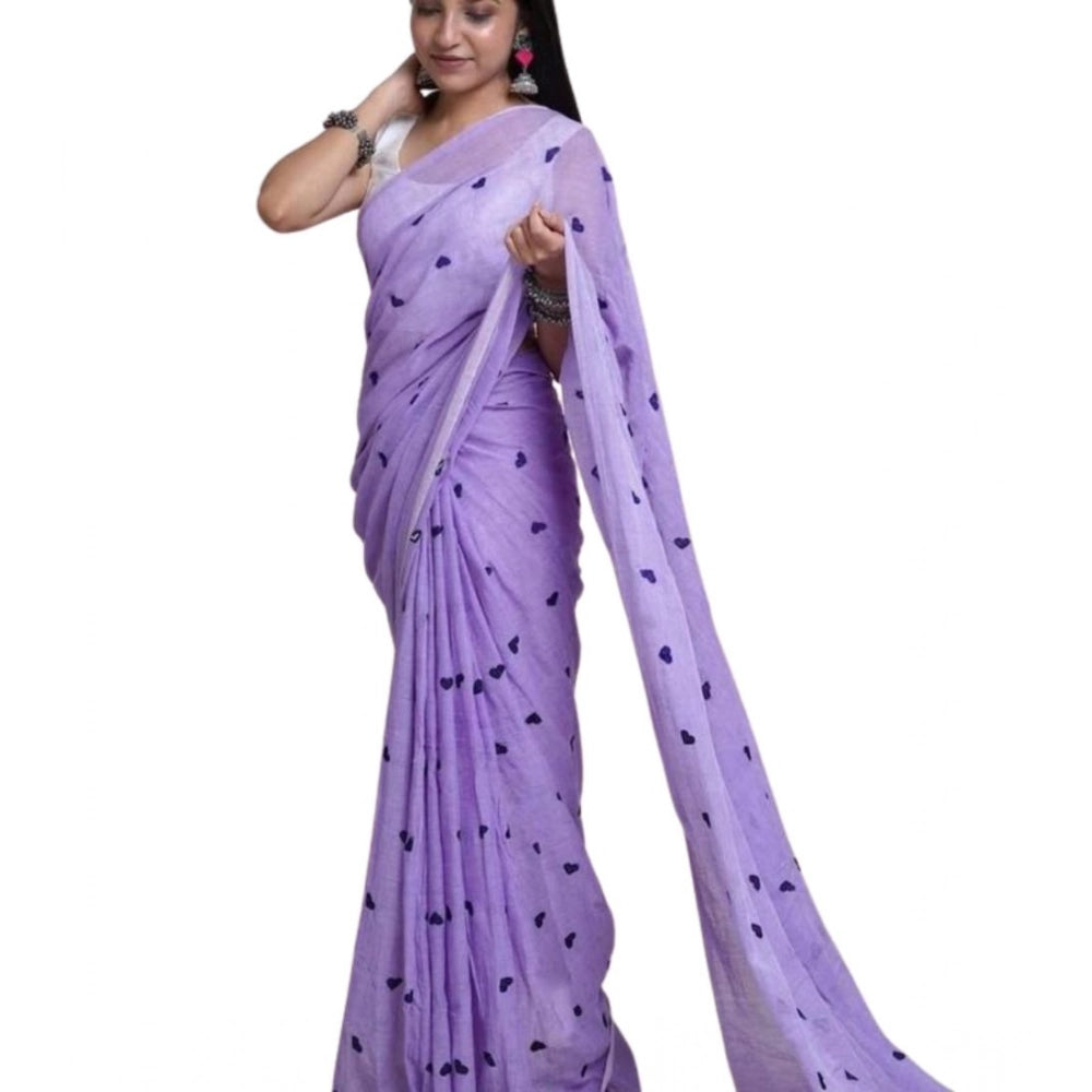 Women's Linen Printed Saree With Unstitched Blouse 5.5 Mtr (Purple)