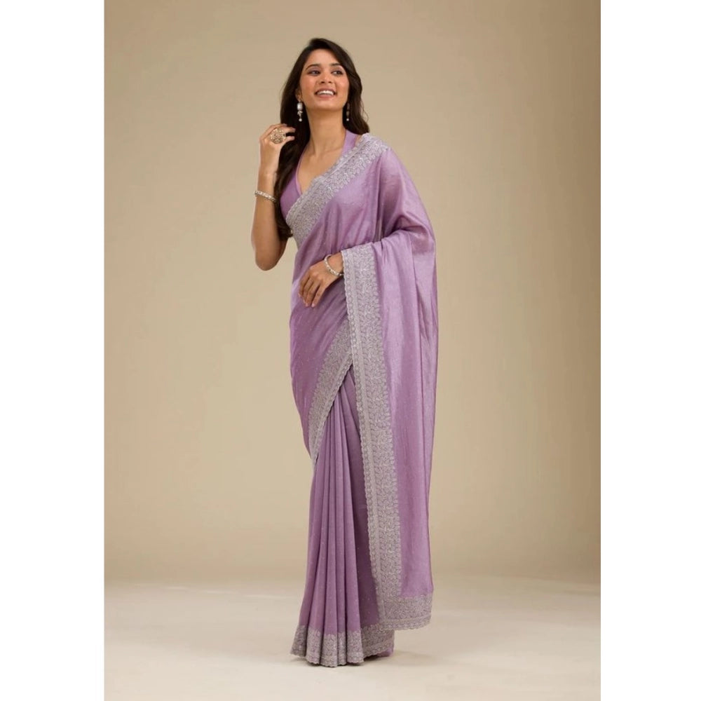 Women's Silk Embroidred Saree With Unstitched Blouse 5.5 Mtr (Purple)