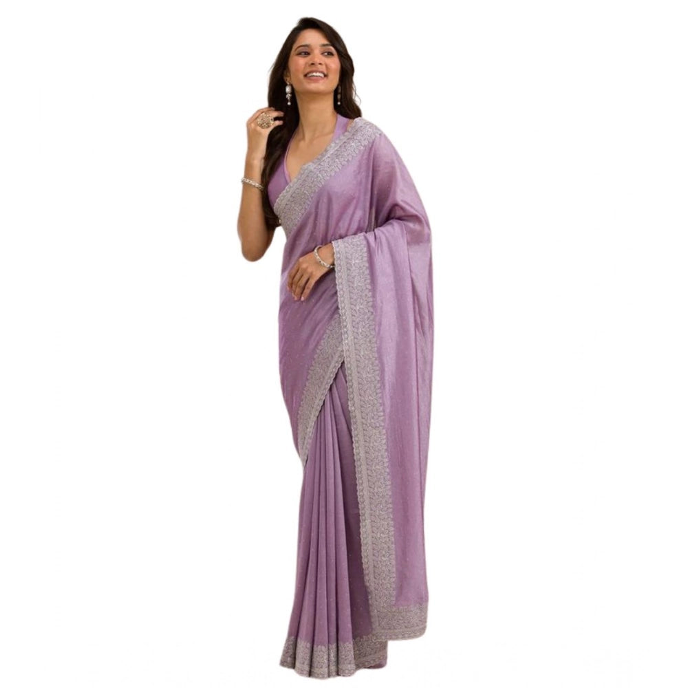Women's Silk Embroidred Saree With Unstitched Blouse 5.5 Mtr (Purple)
