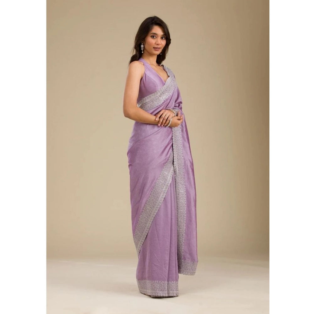 Women's Silk Embroidred Saree With Unstitched Blouse 5.5 Mtr (Purple)