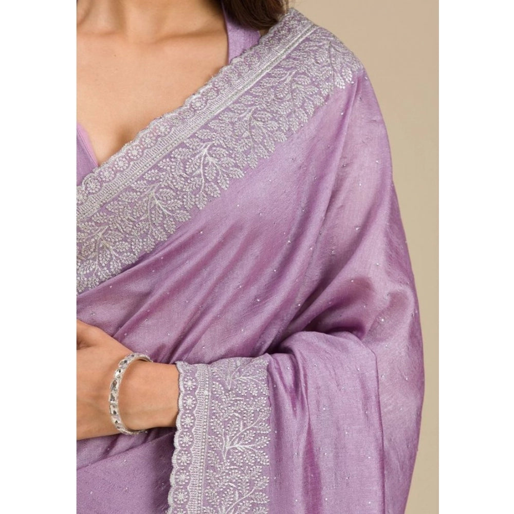 Women's Silk Embroidred Saree With Unstitched Blouse 5.5 Mtr (Purple)