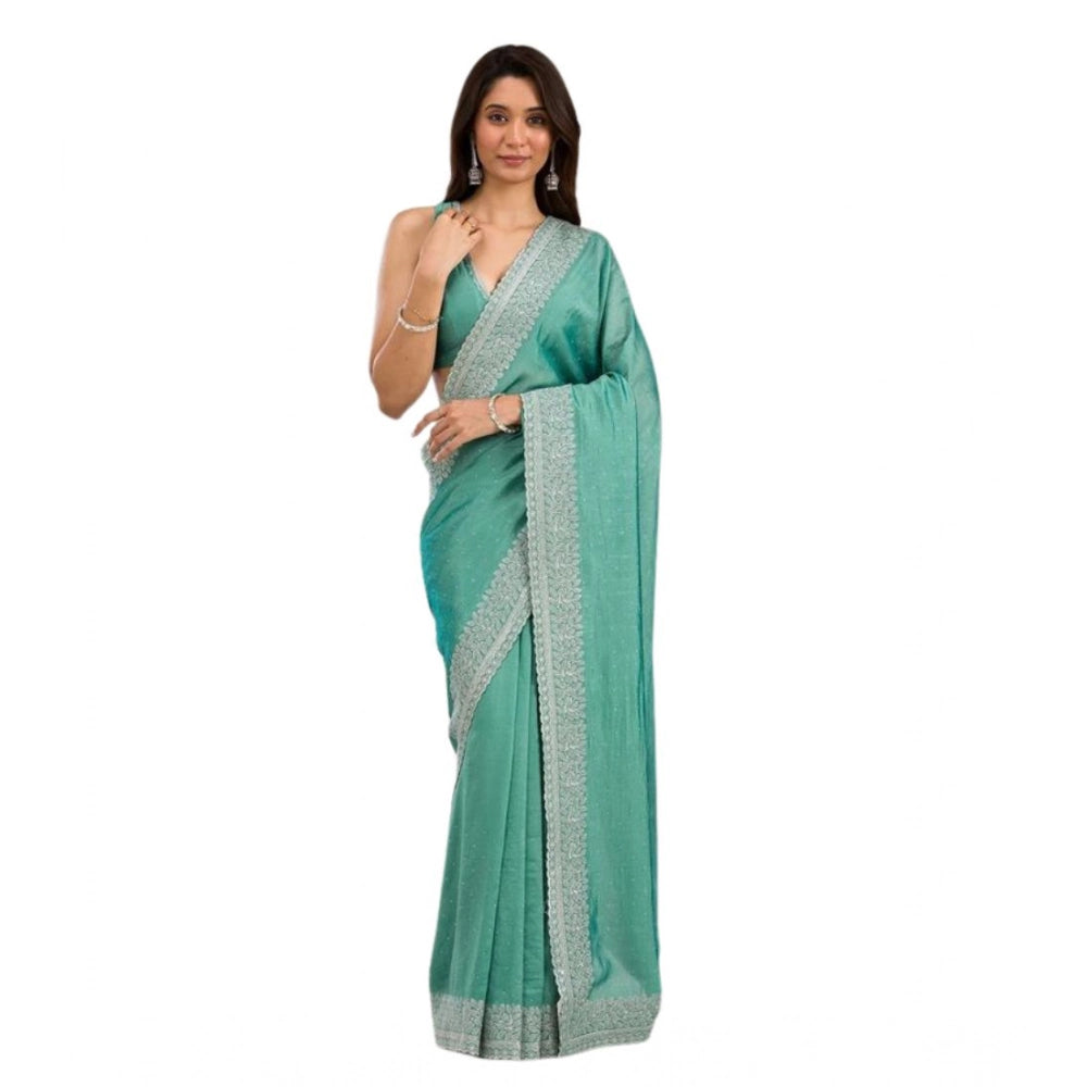 Women's Silk Embroidred Saree With Unstitched Blouse 5.5 Mtr (Light Green)
