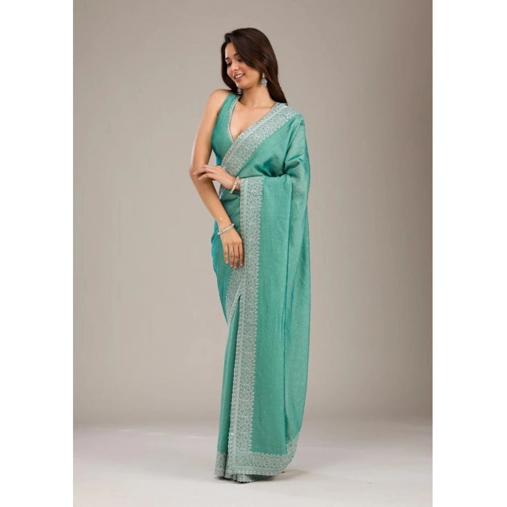 Women's Silk Embroidred Saree With Unstitched Blouse 5.5 Mtr (Light Green)