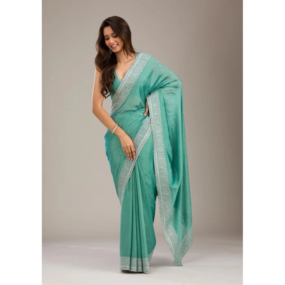 Women's Silk Embroidred Saree With Unstitched Blouse 5.5 Mtr (Light Green)