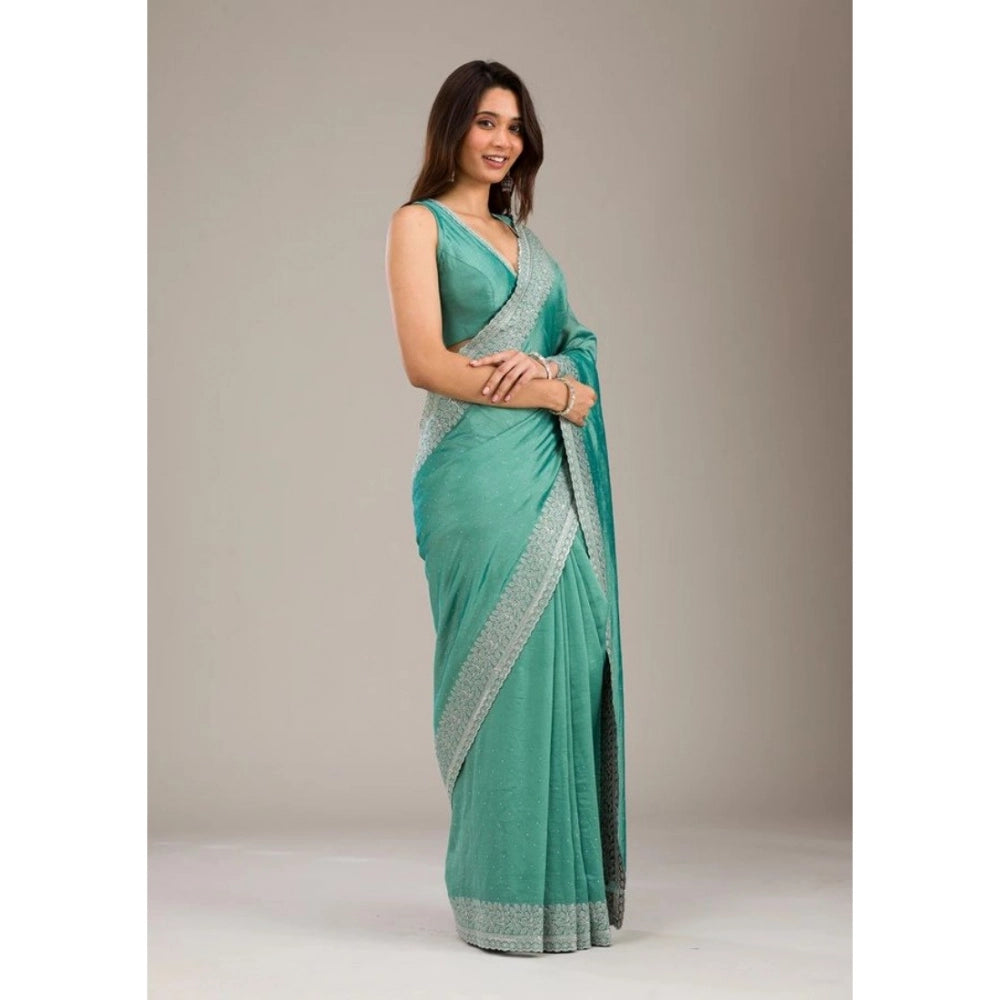 Women's Silk Embroidred Saree With Unstitched Blouse 5.5 Mtr (Light Green)