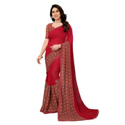 Women's Georgette Printed Saree With Unstitched Blouse 5.5 Mtr (Red)