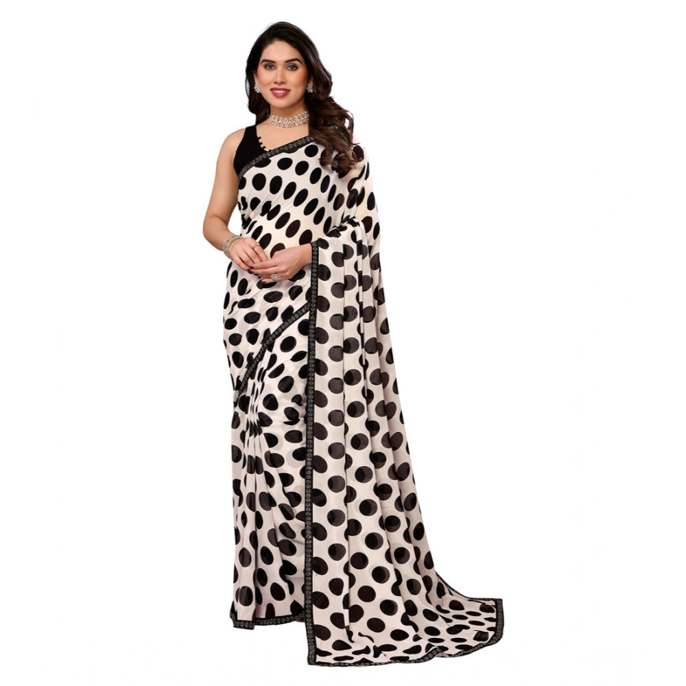Women's Georgette Printed Saree With Unstitched Blouse 5.5 Mtr (Black)