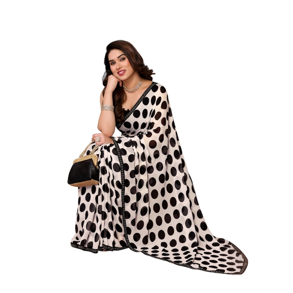 Women's Georgette Printed Saree With Unstitched Blouse 5.5 Mtr (Black)